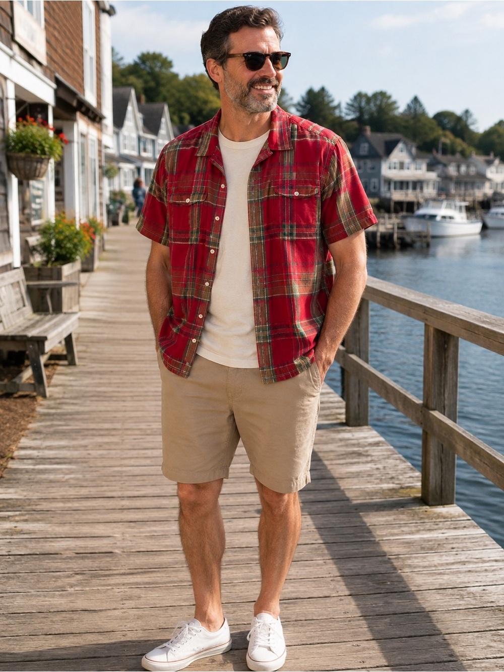 Polo‎ Sport Ralph Lauren Men’s L Red Plaid Cotton Short Sleeve Shirt 90s Style